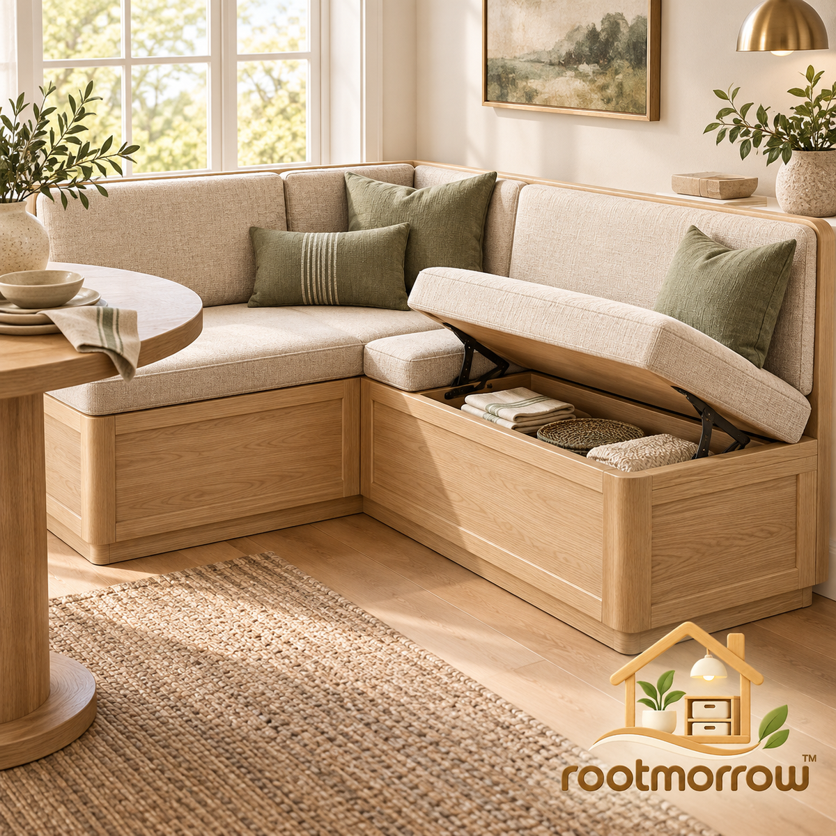 L-Shaped Upholstered Breakfast Nook with Storage