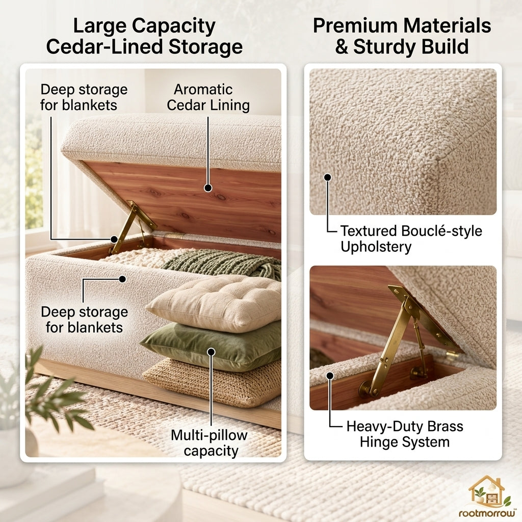 Storage ottoman features