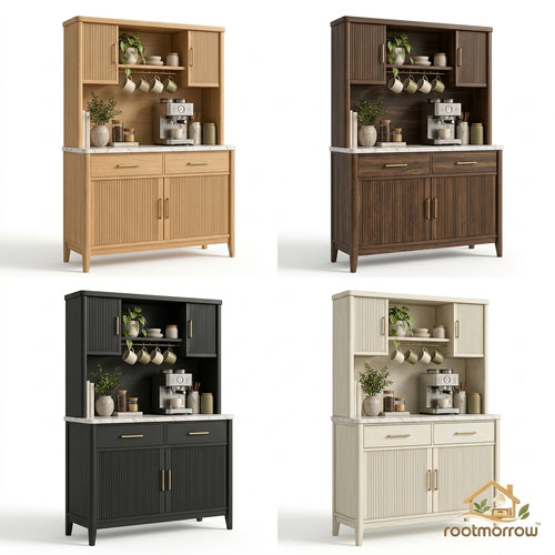 Fluted Coffee Bar Cabinet with Hutch
