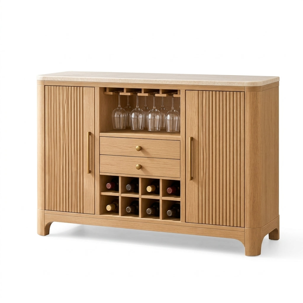 Fluted Wine Bar Cabinet with Stemware Rack