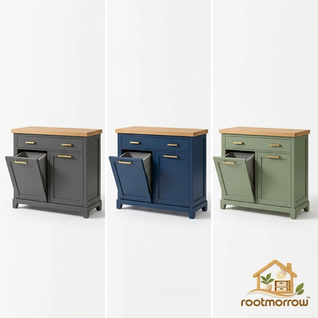 Tilt-Out Trash Cabinet with Storage Drawer