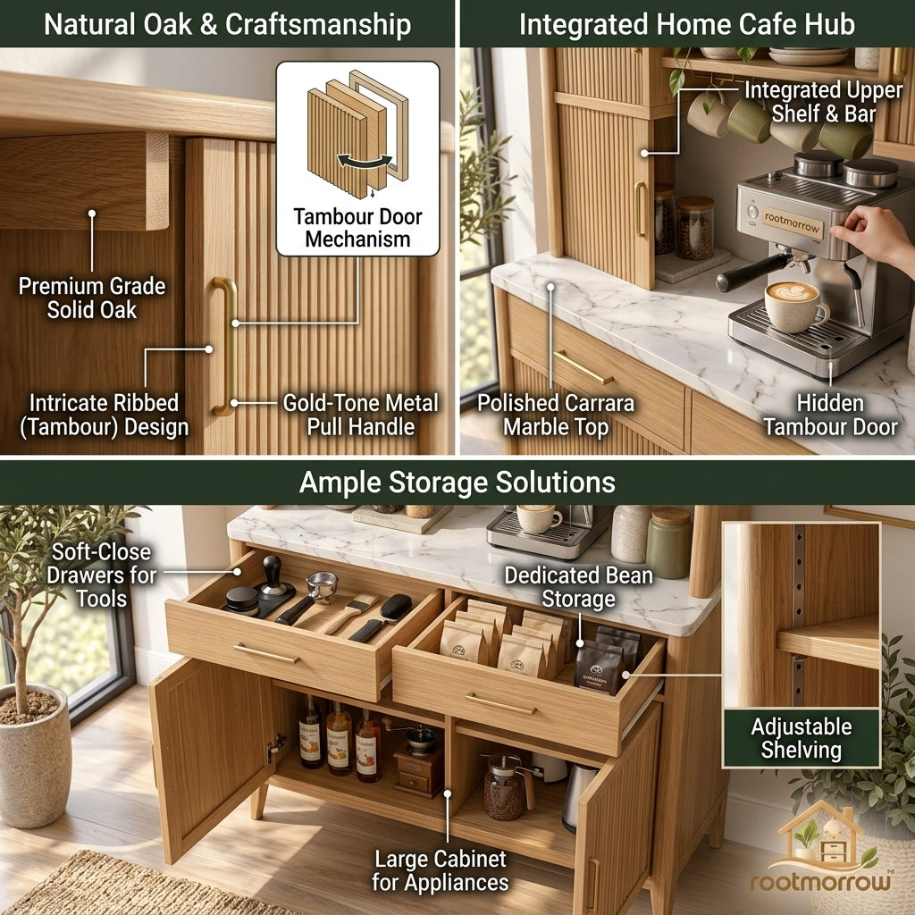 Fluted Coffee Bar Cabinet with Hutch