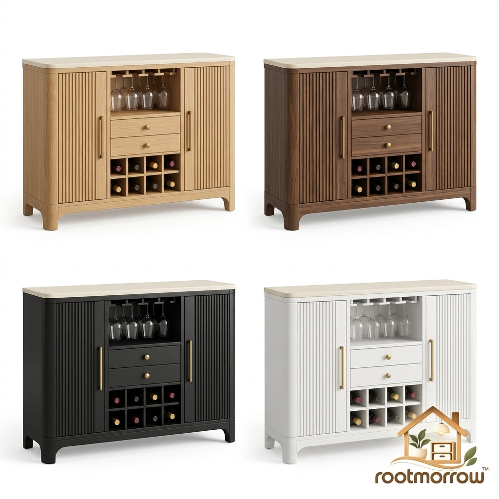 Fluted Wine Bar Cabinet with Stemware Rack
