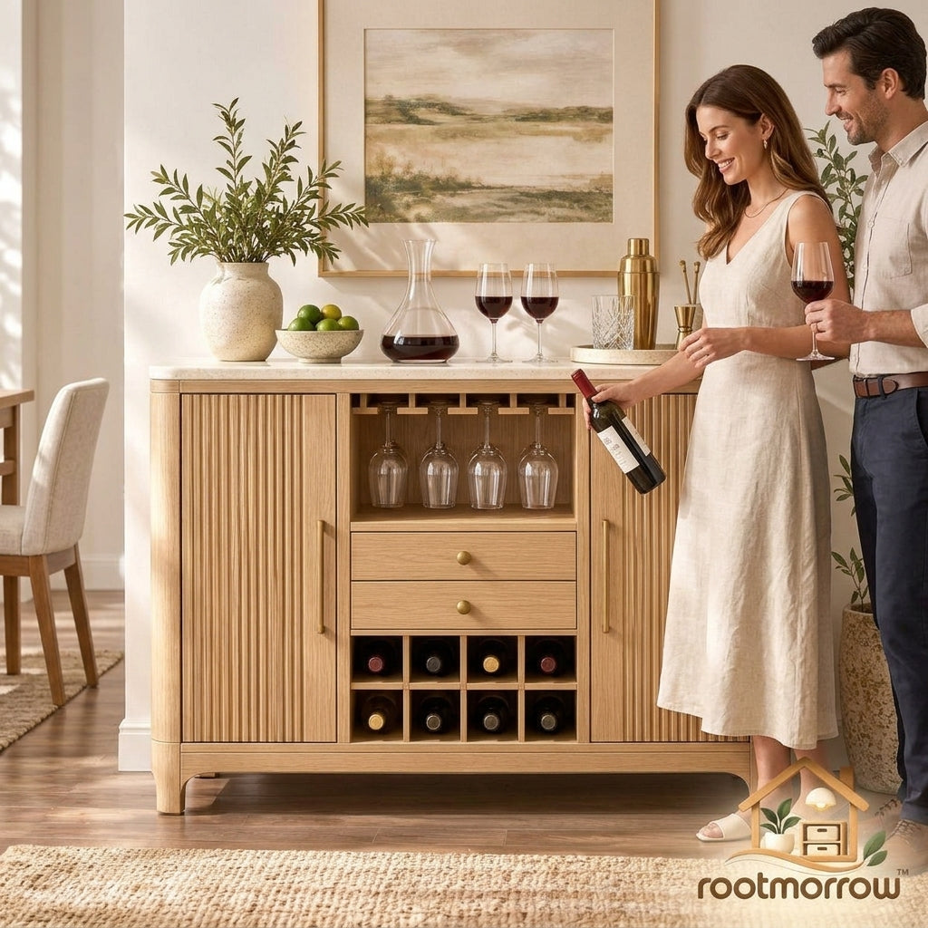Fluted Wine Bar Cabinet with Stemware Rack