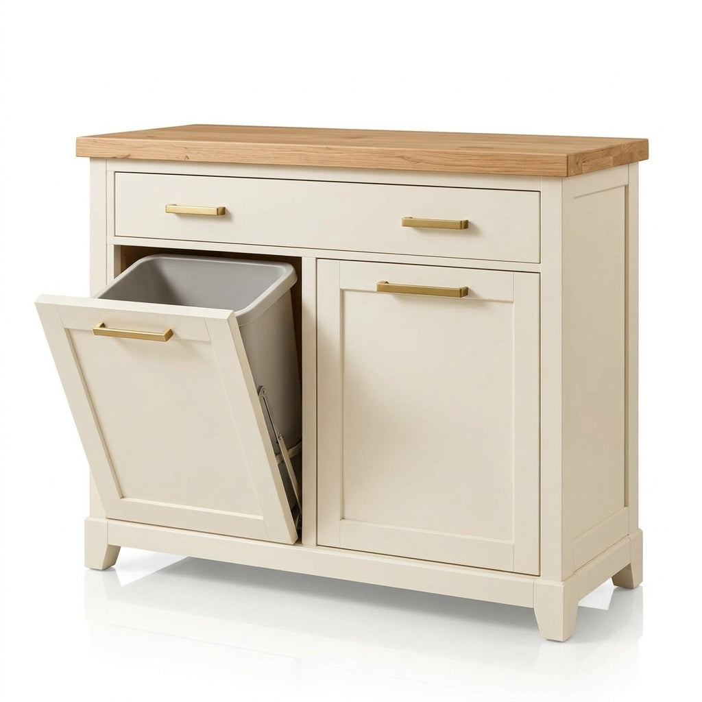 Tilt-Out Trash Cabinet with Storage Drawer